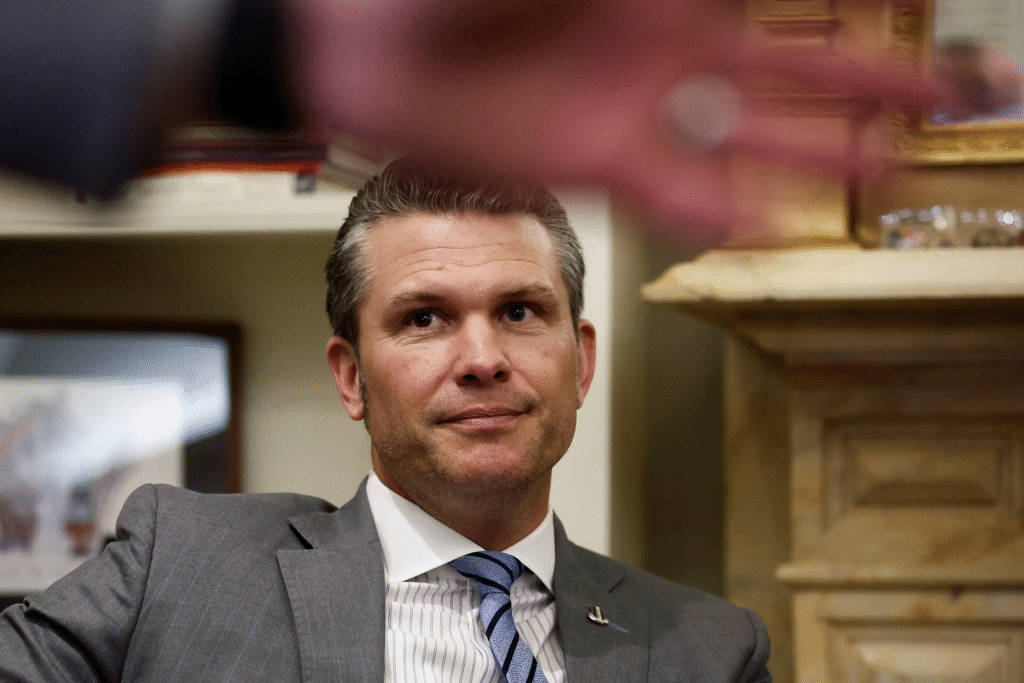 Pete Hegseth speaking at a public event, related to Pete Hegseth net worth in 2025